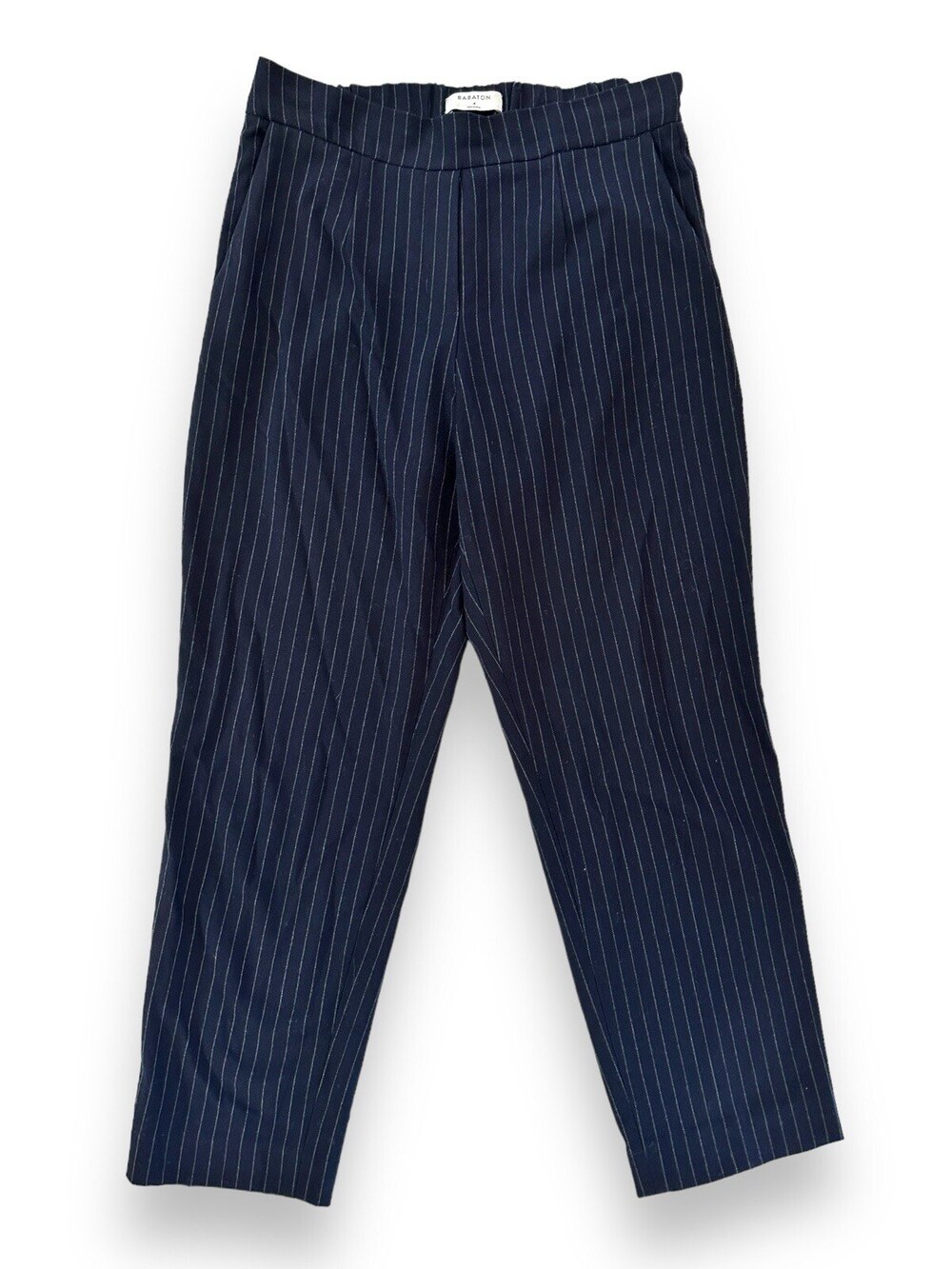 Aritzia Babaton Atelier Dress Pants Women's 4 Navy Blue Pin Stripe Pull On